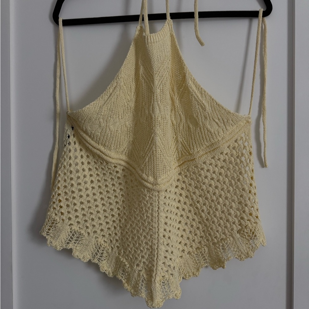 Pale Yellow Knit Halter Top
